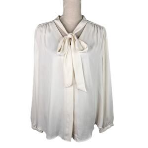 Chico's Blouse Off White 4 XXL 20/22 Button Up Tie Long Sleeves